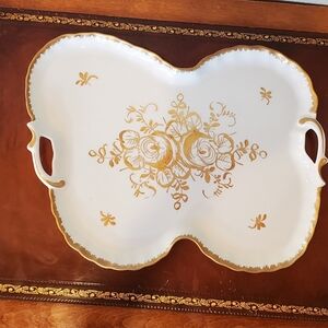 Limoges Porcelain Tray With Hand Painted Gold Floral Decorations From France